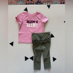 Old Navy|Baby toddler girl olive leggings & pink MOM’S MINI casual boho tee•••